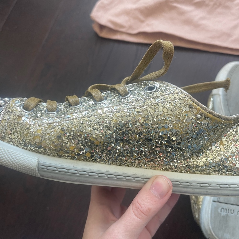 Miu Miu by Prada gold and silver sneakers size 37 EU us womens 7 good condition - Picture 3 of 8